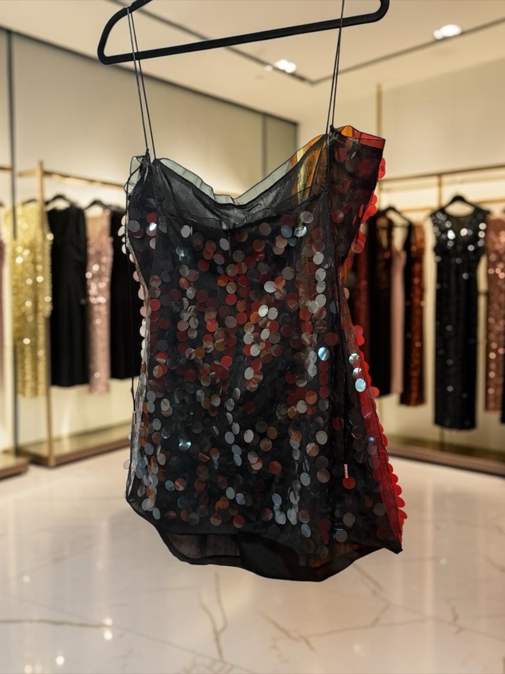 16Arlington black sheer pailette Sequin Mesh slip mini dress Portugal sz 4